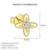 wholesale S925 Sterling Silver Bohemian Four-leaf Clover Earrings With Zirconia Flower Embossed Cross-border Wholesale-E5100-Gold/Single 925 Silver