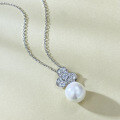 wholesale S925 Silver Floral Pearl 11mm Necklace for Women, Small Batch Chinese Style Elegant Pendant Versatile Collarbone Drop-0-2