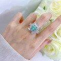 wholesale 925 Silver Paraiba Color 9mm Firework Cut High-Carbon Diamond Women's Ring Live Stream Collection by Mu Jing Jewelry 2022-0-3