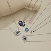 wholesale S925 Sterling Silver INS-style High-end Women's Necklace with Exquisite Blue Eye Design and Creative Evil Eye Pendant Collarbone Chain-DY190804-SW-WH>925 silver