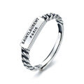 wholesale S925 Sterling Silver Square Plate English Letter Braided Open Ring Minimalist European and American Style Ins Niche Design Women's Ring-0-4