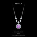 925 Sterling Silver Purple Moissanite Square Pendant Necklace-0-5