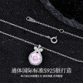 Sterling Silver Gilded Sweet Bird Nest Necklace with Pink Teardrop Crystal Zircon Vine Chain-0-0