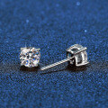 Sterling Silver Four-Prong Moissanite Stud Earrings, Simple and Elegant-0-0