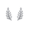 wholesale S925 Sterling Silver Leaf-shaped Ear Studs Inlaid with Zircon, Ins Light Luxury High-end Cross-border Pure Silver Earrings-0-5