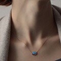 wholesale S925 sterling silver new Japanese-style luxury retro necklace with unique patterned blue opal pendant, acollarbone chain-0-1