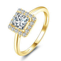 Metal Cross Fork Double-Layer Heart Diamond Ring for Women-Sugar cube diamond ring [K yellow]  US size 5