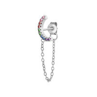 wholesale S925 Sterling Silver Single Tassel Earring With Diverse Zircon Inlays, Fashionable Minimalist Ear Clip And Ear Thread In Korean Style-Rainbow Tassel Earrings-White Gold