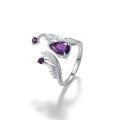 wholesale S925 Silver Designer High-End Dark Gothic Vintage Style Open Ring with Natural Amethyst, Italian Craftsmanship-0-1