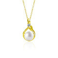 S925 Sterling Silver Moissanite Flowing Fortune Pendant Necklace with Freshwater Pearl-0-5