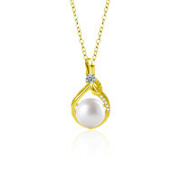 S925 Sterling Silver Moissanite Flowing Fortune Pendant Necklace with Freshwater Pearl-Luminous Fortune Necklace (Gold)  10-point Moissanite (10mm bread beads)