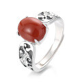 wholesale S925 Sterling Silver 3D Relief Pattern Inlaid with Southern Red Agate Ring, Retro Ethnic Style Index Finger Ring-0-5