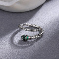 wholesale Silver-toned European and American serpent open-ring for women, minimalist style, niche aesthetic, edgy and bold, fashionable statement piece, adjustable index finger ring-0-1