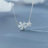 wholesale S925 Sterling Silver Daisy Flower Cherry Blossom Necklace with Inlaid Diamonds for Women, Luxury Minimalist Fresh Sweet Fashion Personalized Necklace-White zirconium double daisy necklace 925 silver