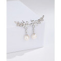 wholesale 925 Sterling Silver Freshwater Pearl Earrings for Women, Luxury Advanced Minimalist Design Zircon Flower Petal Stud Earrings-0-2