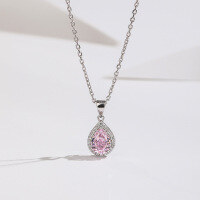 wholesale S925 Sterling Silver with Icy Cut Teardrop Shape High Carbon Diamond Pendant in Light Pink and Yellow Diamond Choker Necklace for Women-Pink Diamond Necklace 925 Silver