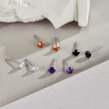 wholesale S925 sterling silver classic minimalist colorful zirconia four-prong earrings, unisex small batch design with an ins-style silver ear post-0-0