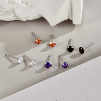 wholesale S925 sterling silver classic minimalist colorful zirconia four-prong earrings, unisex small batch design with an ins-style silver ear post-4MM champagne diamond (with rubber stopper