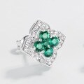 wholesale S925 Sterling Silver Gold-Plated, Vintage-inspired Cross-border New Clover Hollow Out Cultivated Emerald Stud Earrings for Women-0-2