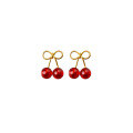 wholesale S925 silver red cherry earrings for women, Korean-style synthetic red garnet zirconia short earrings G8885-0-4
