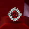 wholesale S925 Silver New Cultured Ruby 6 Carat Fat Square 10*11 Luxury Full Diamond Ring-0-5