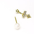wholesale S925 Sterling Silver Pearl Ear Studs, Star-Magnificent White Zircon, Double-Wear Style Earrings, High Quality, Wholesale, Direct from Silver Jewelry Manufacturer-0-2
