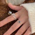 wholesale S925 Sterling Silver Korean Style Floral Ring for Women, Openwork Geometric Minimalist Ins Fashion-0-3