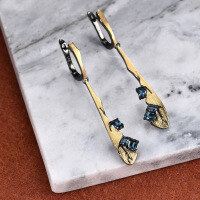 wholesale 925 Silver Gold Plated Designer Vintage Jewelry Accessories Earrings Set with Genuine Gemstones-London Blue Topaz Earrings 925 Silver