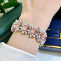 wholesale Sterling silver, ZHUO ZHI FAN Jewelry new collection padparadscha luxury-set 7*9 oval full diamond bracelet-Padparadscha 16cm 925 silver