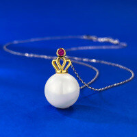 wholesale S925 Silver European and American New Style 11mm Pearl Necklace Pendant for Women, Light Luxury Daily Fashion Wholesale-N313 Pearl Necklace [with chain]  925 Silver