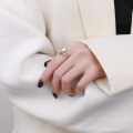 wholesale S925 Sterling Silver Round Ball Square Ring for Women, Adjustable Index Finger Ring, Versatile and High-End-0-3