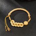 wholesale Gold-plated Sterling Silver Five Emperor Coins Half Bangle Bracelet, Luxury High-end Gold-over-Silver Woven Chain Jewelry-0-1