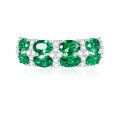 wholesale S925 Silver New Style 1ct Oval Green Nano 4*6 Half Halo Long Fashionable Elegant Ring for Women-0-0