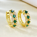 wholesale S925 Silver Women's Fashion Colored Gemstone Artificial Emerald Simulated Diamond Earrings, Daily Retro Style-0-1