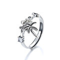 wholesale S925 Sterling Silver Retro Palm Tree Four-Leaf Clover Zircon Ring Ins Minimalist Style New Adjustable Ring-0-4