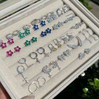 wholesale S925 Sterling Silver Live Streaming Japanese and Korean Stud Earrings for Women, Small and Minimalist, Luxury and Versatile, Colored Zircon, Silver Needle for Pierced Ear Care Ear Accessories-Platinum DY110319-SW-WH 925 silver