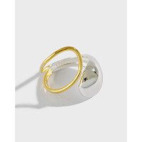 wholesale S925 Sterling Silver 392 Korean Version Ins Asymmetric Cross Wide Band Teardrop Ring for Women Textured Adjustable Silver Ring-Silver + 18K Gold [No. 14/Adjustable] Opening adjustable