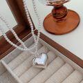 wholesale S925 Sterling Silver with Swarovski High-End Pearl Heart Double-Layer Necklace for Women, Korean Sweet and Cool Niche Long Pendant Necklace-0-3