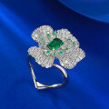 wholesale 925 Silver Four-Leaf Clover Petal 4*6mm Green Zircon Ring for Women, Elegant and Stylish Fashion Statement-0-2