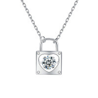 Sterling Silver Moissanite Jumping Heart Pendant Necklace Wholesale-Lively Necklace (White Gold)  50-point Moissanite