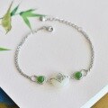 wholesale 925 Sterling Silver Inlaid Peace Knot Natural Hetian Jade Bracelet, Niche Design, Retro Style, Jade Jewelry Gift-0-5