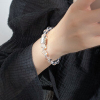 wholesale 925 Silver Small Fresh Sweet Ins Style Niche Design Synthetic White Crystal Text Light Bead Bracelet S7988-S925 Silver Bracelet 925 Silver