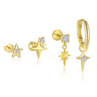 wholesale S925 Sterling Silver French Retro Star Earrings With Zircon And Rhinestone-Single four-piece set 925 silver