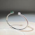 wholesale 925 Sterling Silver Women's Solid Bangle Adjustable Opening Emerald Bracelet Simple Elegant Craft Plated 18K Gold Style-0-3