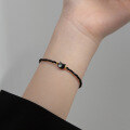 wholesale S925 silver retro minimalist cat black spinel bracelet fashionable trendy cute animal jewelry S5129-0-0