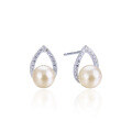 wholesale S925 Sterling Silver Light Luxury Niche Pearl Earrings for Women, Teardrop-shaped with Diamond-inlaid Zirconia Jewelry-0-4