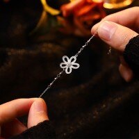wholesale S925 Sterling Silver Light Luxury Diamond-Inlaid "Worldly Wealth Flower" Bracelet, Lucky Five-Petal Flower, Niche and High-End, for Female Best Friends-Five-flower four-leaf clover bracelet 925 silver