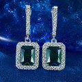 wholesale S925 Sterling Silver Full Diamond Emerald Earrings, Luxurious Vintage Elegant Banquet Drop Earrings-0-1