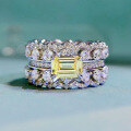 wholesale S925 Sterling Silver Women's Jewelry, Yellow Diamond Inlaid, European and American Luxury Geometric Double Row Full Diamond Ring Wholesale for Women-0-0