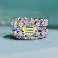 wholesale S925 Sterling Silver Women's Jewelry, Yellow Diamond Inlaid, European and American Luxury Geometric Double Row Full Diamond Ring Wholesale for Women-R255 Yellow Diamond 8